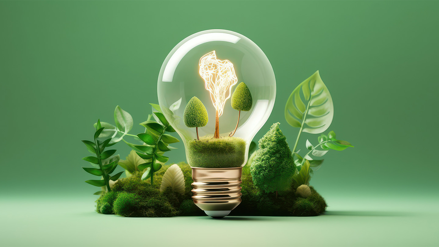 lightbulb in green diorama setting